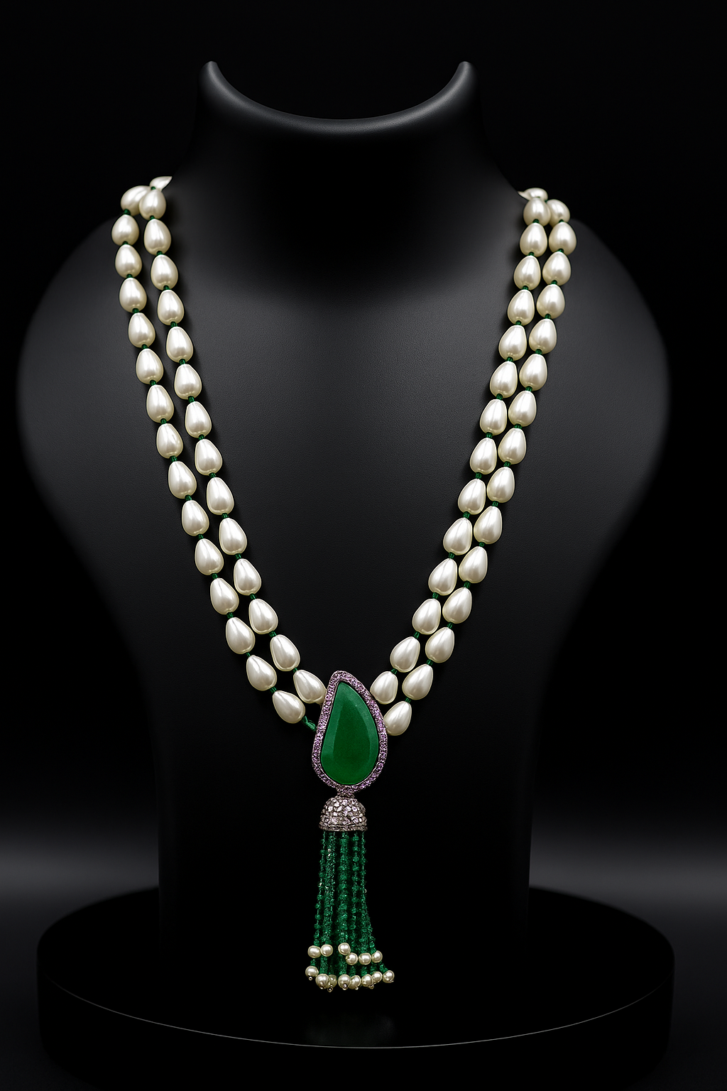 “Raindrops & Royalty” – Pearl and Emerald Statement Necklace