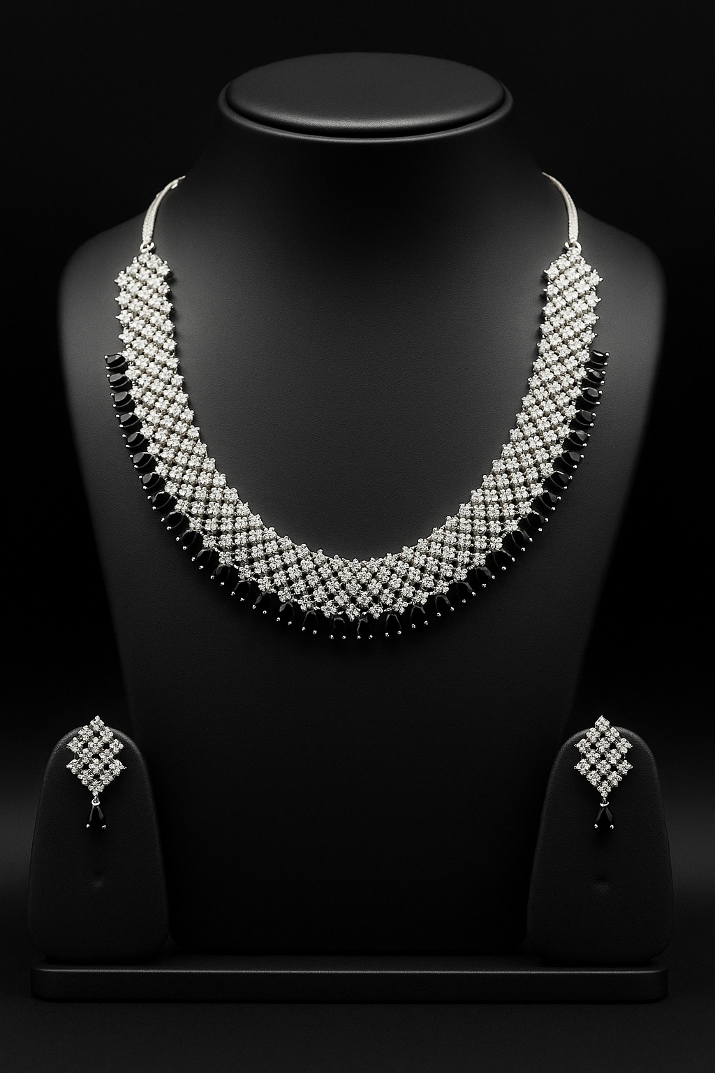 Diamond and Onyx Semi-Bridal Necklace Set