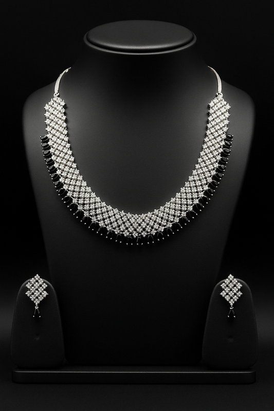 Diamond and Onyx Semi-Bridal Necklace Set