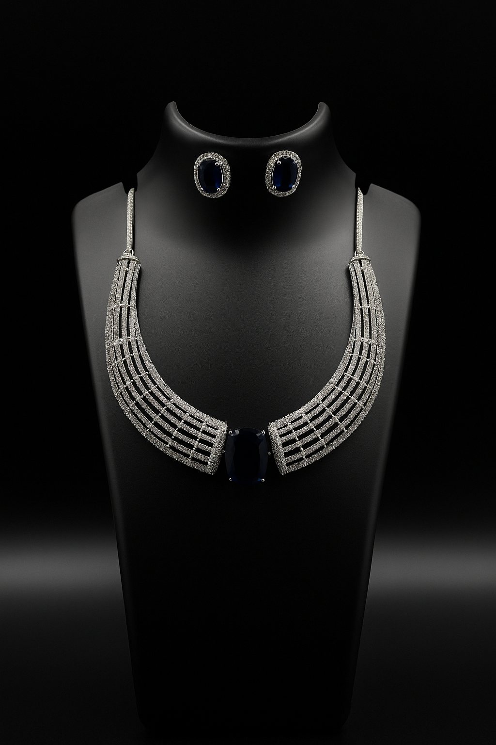 Radiant Royal Blue Stone Necklace Set with Earrings – Bridal Elegance