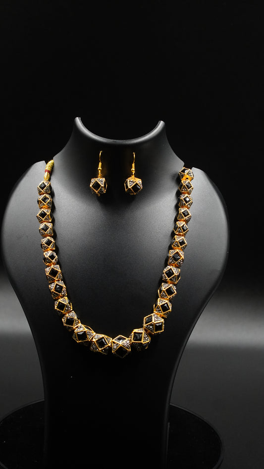 Nazaakat Black Cubic Diamond Necklace Set – Luxe Geometric Elegance