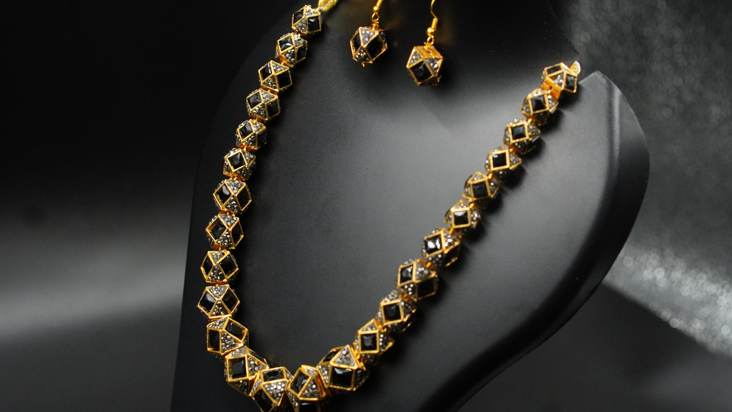 Nazaakat Black Cubic Diamond Necklace Set – Luxe Geometric Elegance