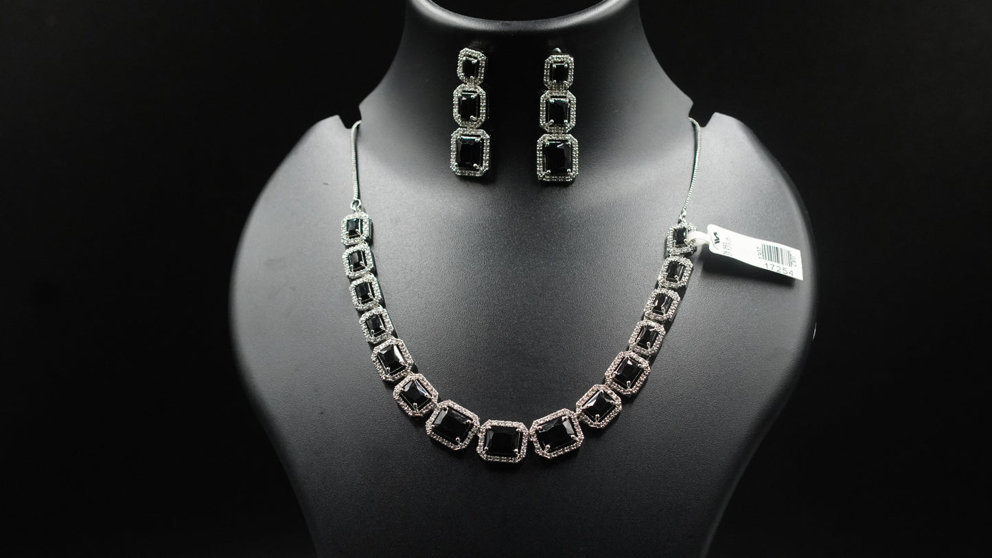 Elegant Black Stone Necklace & Earring Set