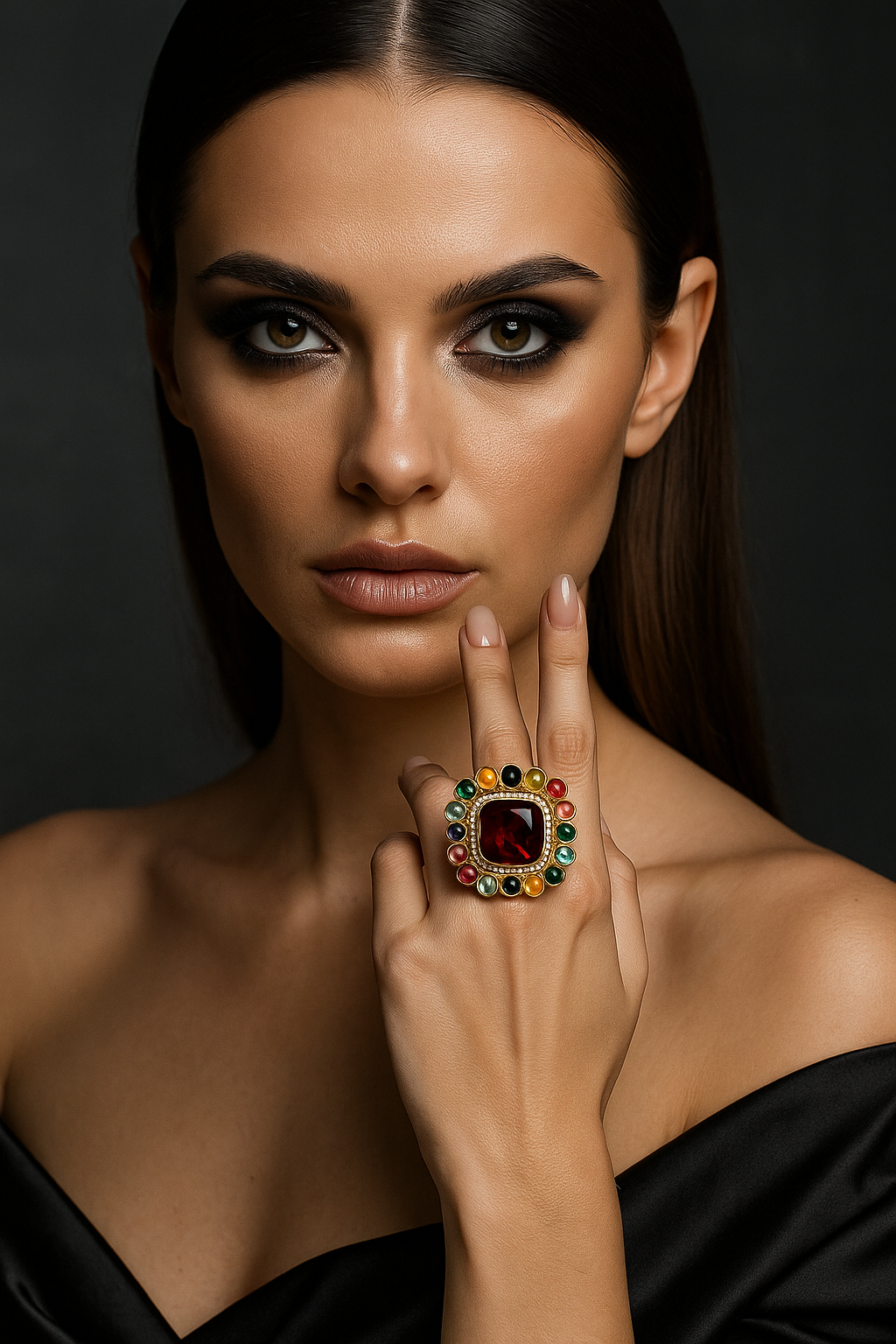 Celestial Radiance Navratna Statement Ring