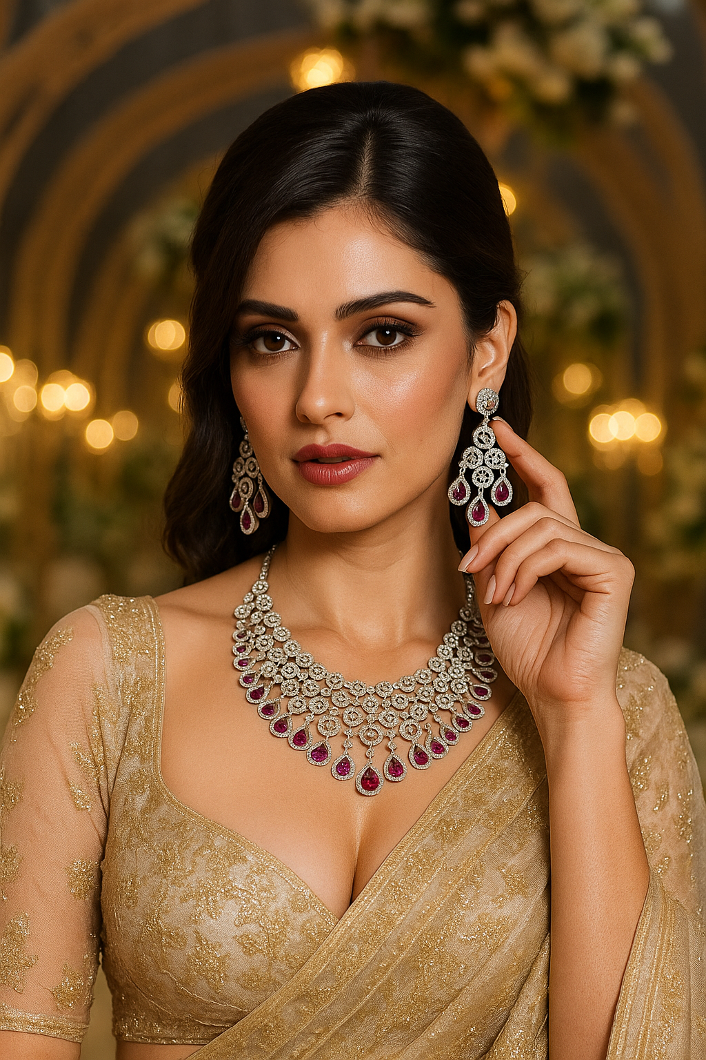 Royal Ruby Bridal Necklace Set