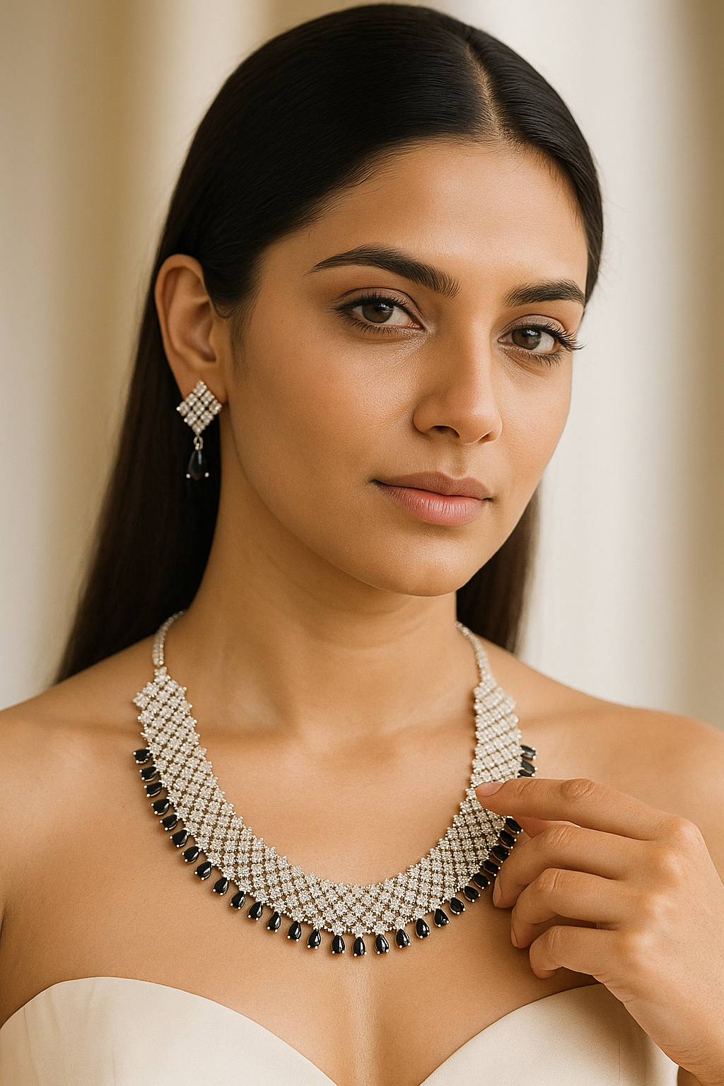 Diamond and Onyx Semi-Bridal Necklace Set