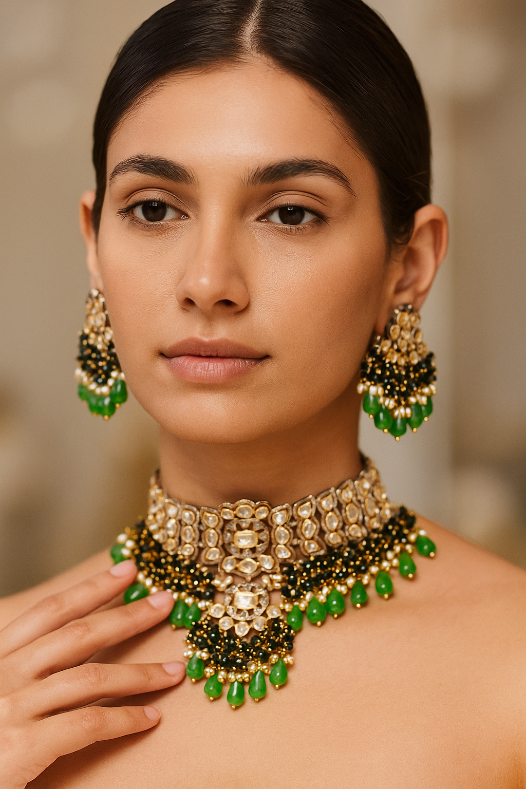 "Emerald Empress" Handcrafted Kundan Choker Set