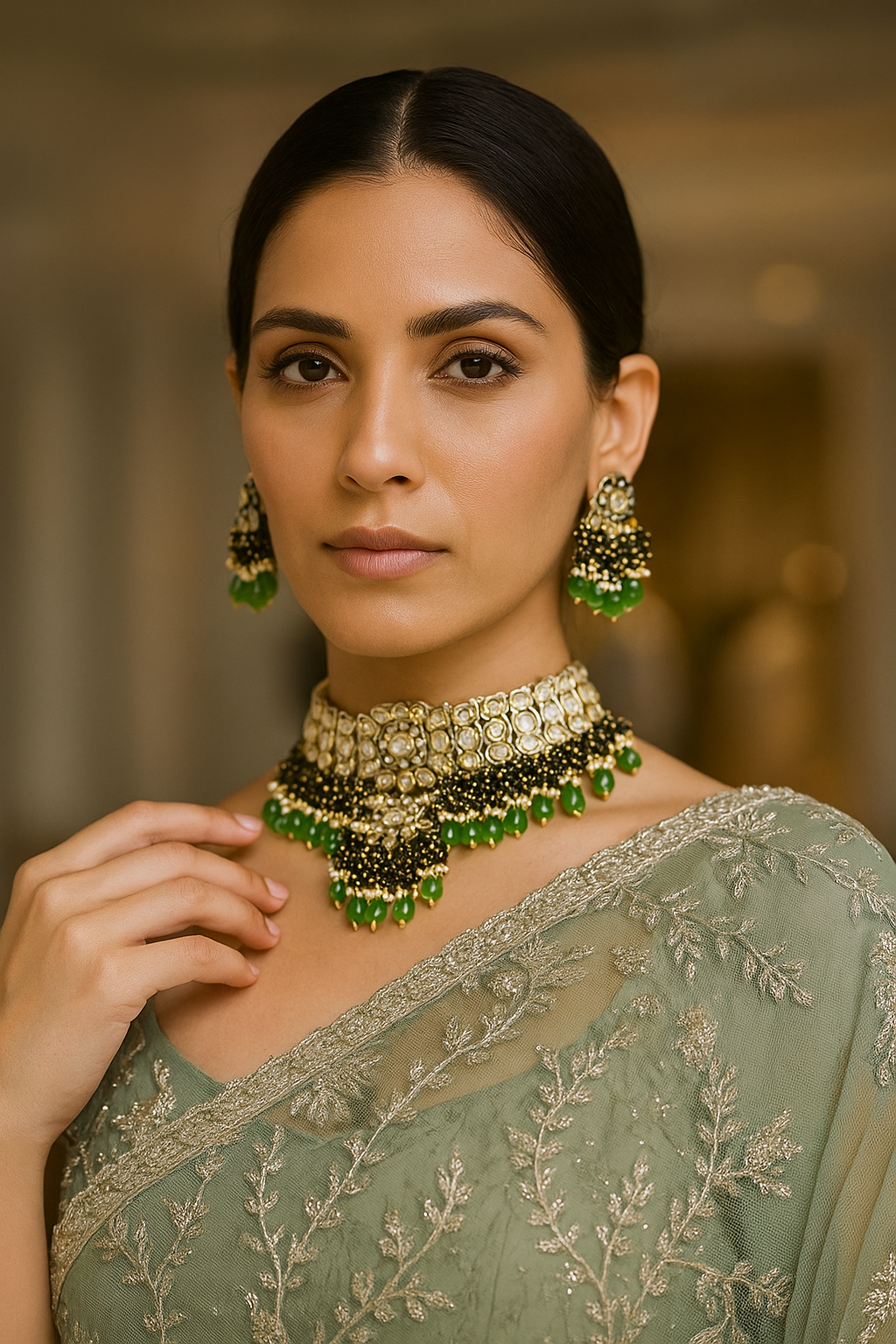 "Emerald Empress" Handcrafted Kundan Choker Set