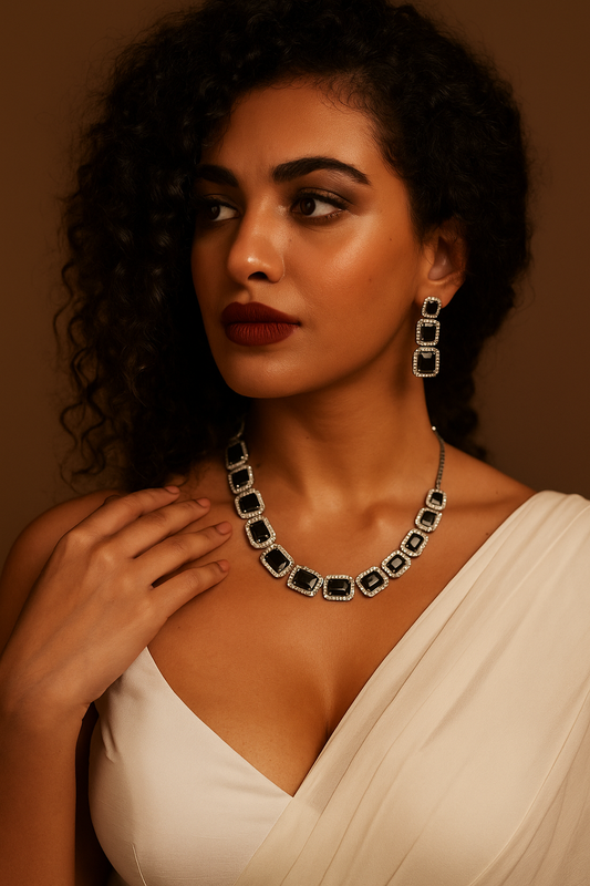 Elegant Black Stone Necklace & Earring Set