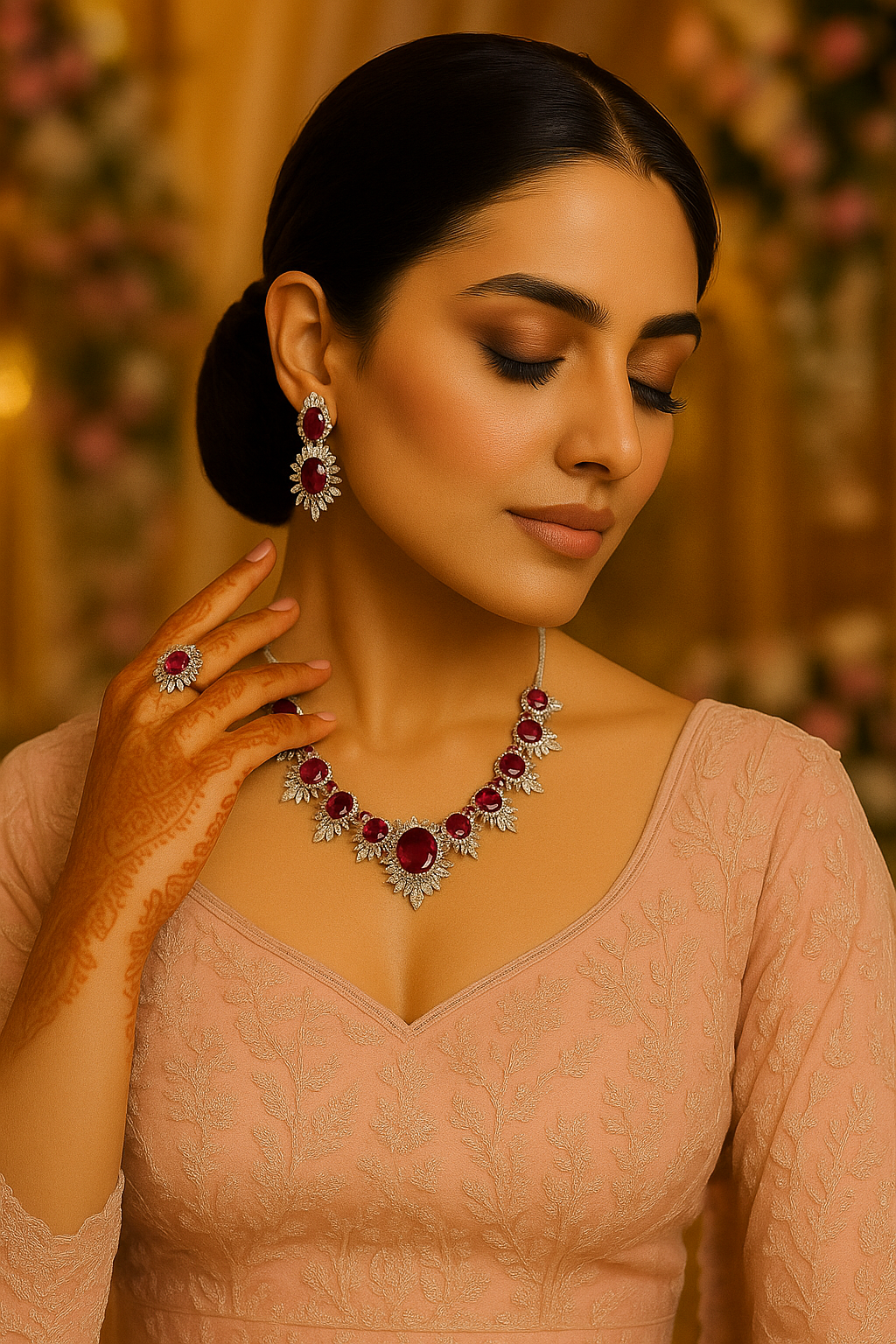 Regal Ruby Bridal Jewelry Set