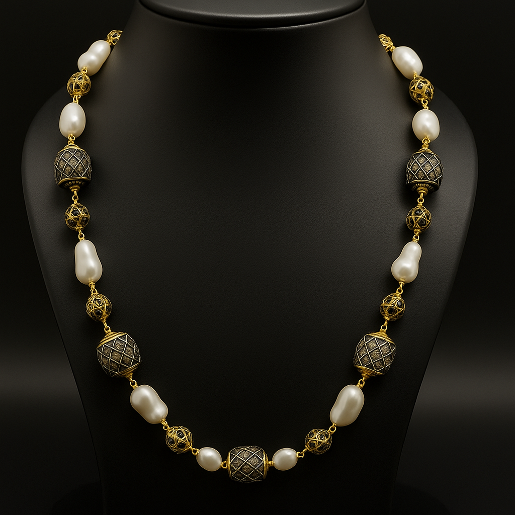 Baroque Luxe: Pearl & Antique Gold Statement Necklace