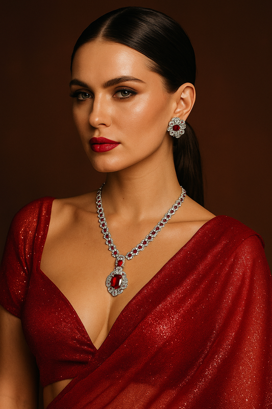 Regal Ruby Necklace & Earring Set