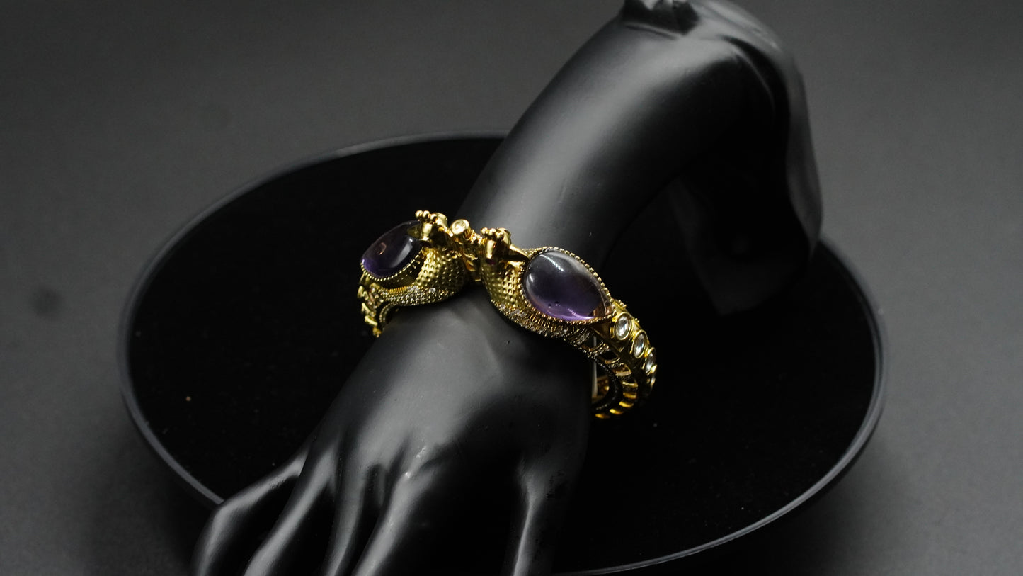 Royal Peacock Gemstone Bracelet – Antique Gold Finish