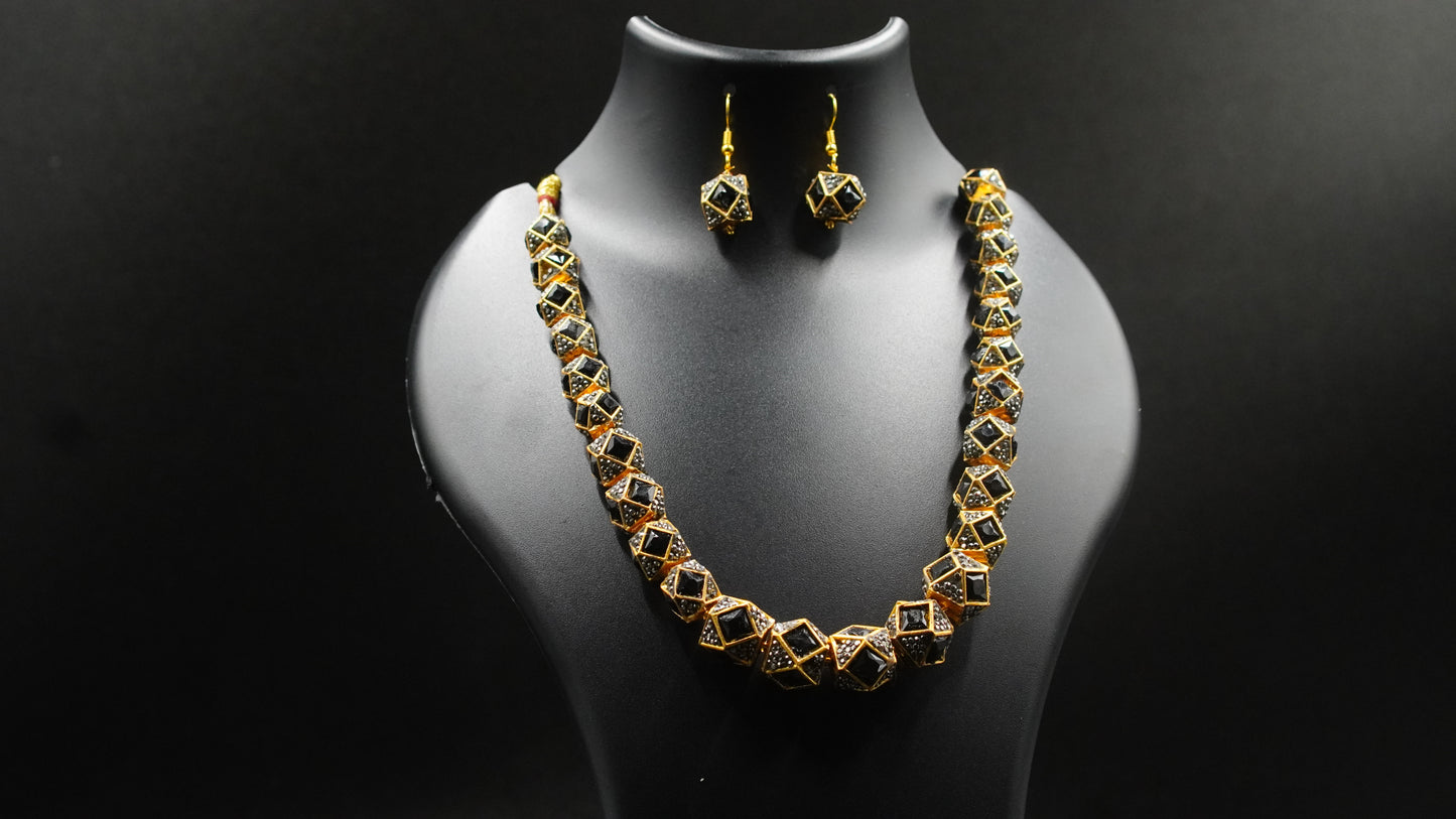 Nazaakat Black Cubic Diamond Necklace Set – Luxe Geometric Elegance