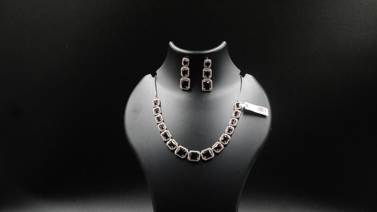 Elegant Black Stone Necklace & Earring Set