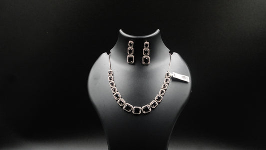 Elegant Black Stone Necklace & Earring Set