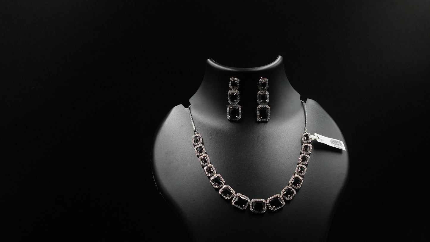 Elegant Black Stone Necklace & Earring Set