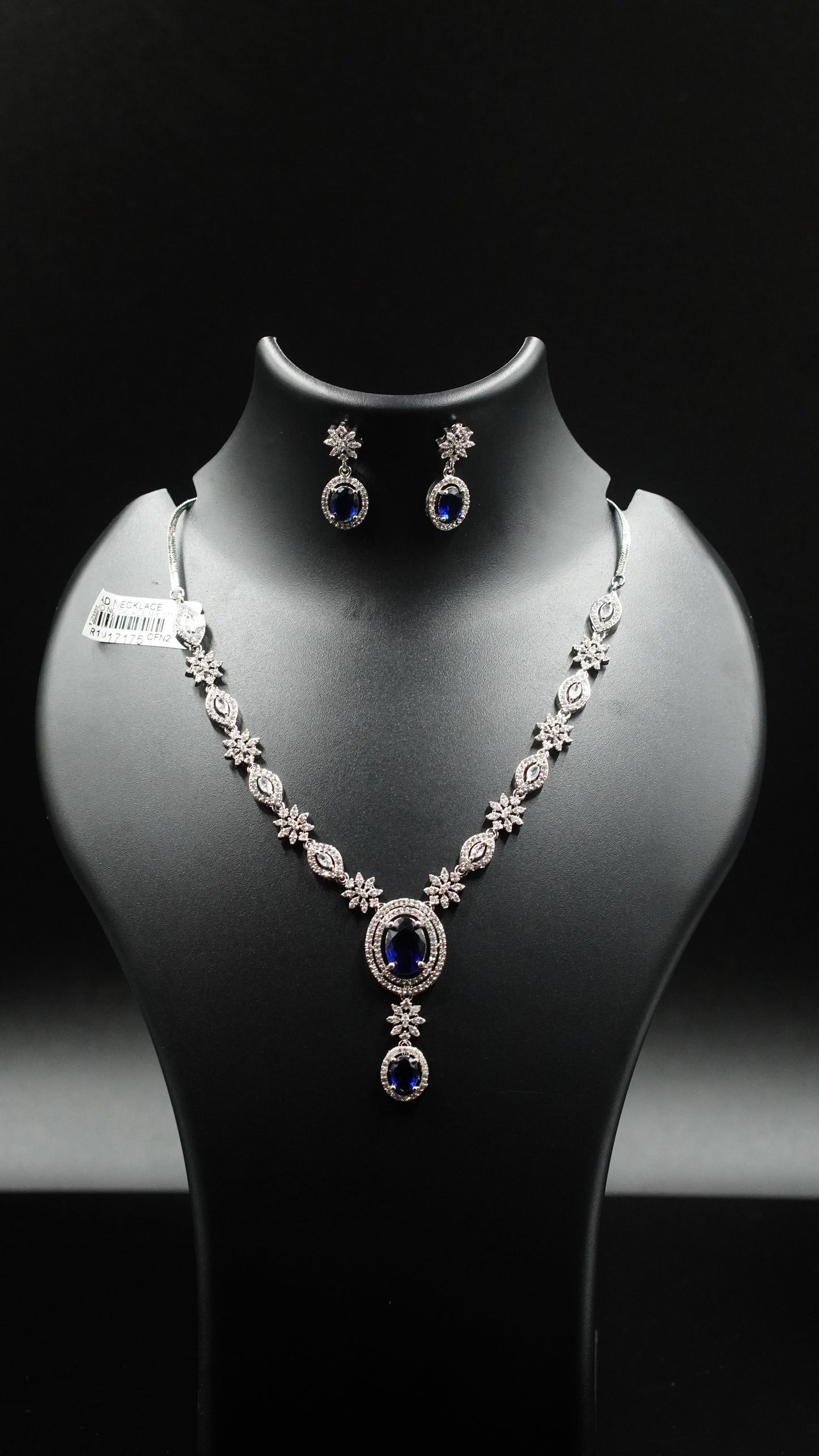 Exquisite Blue Sapphire Pendant Necklace & Earring Set – Premium AD Stone Jewelry