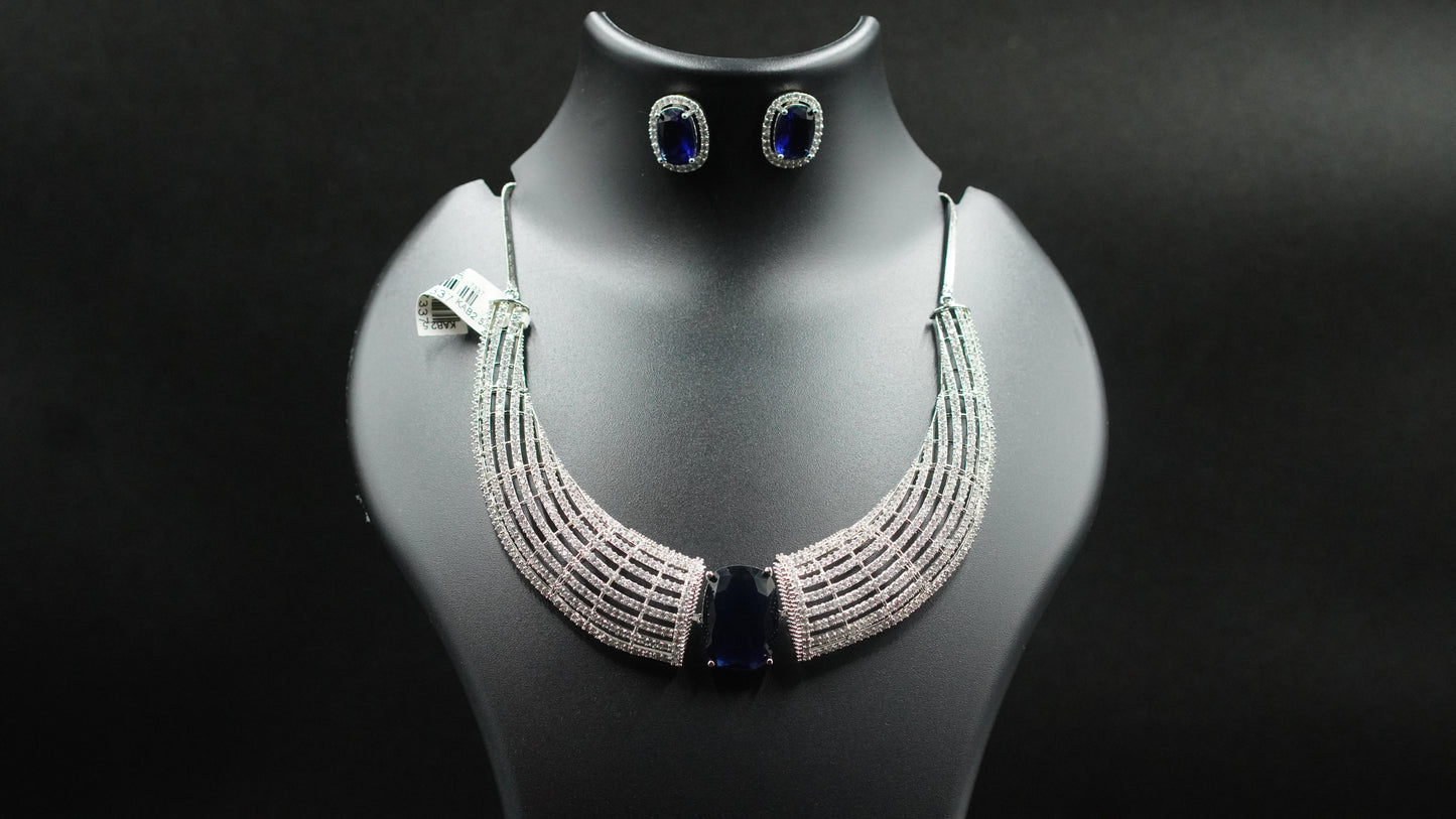 Radiant Royal Blue Stone Necklace Set with Earrings – Bridal Elegance