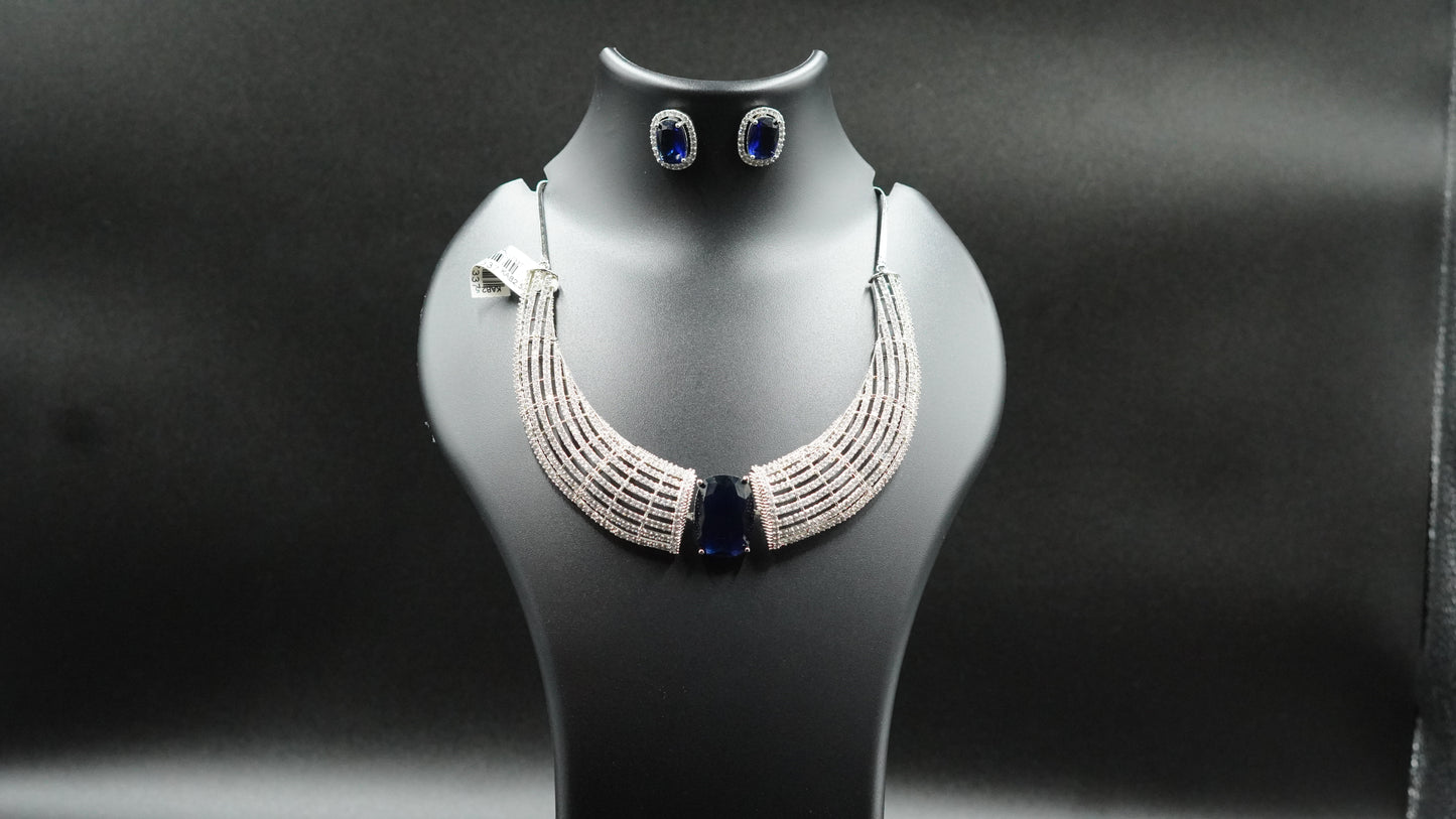Radiant Royal Blue Stone Necklace Set with Earrings – Bridal Elegance
