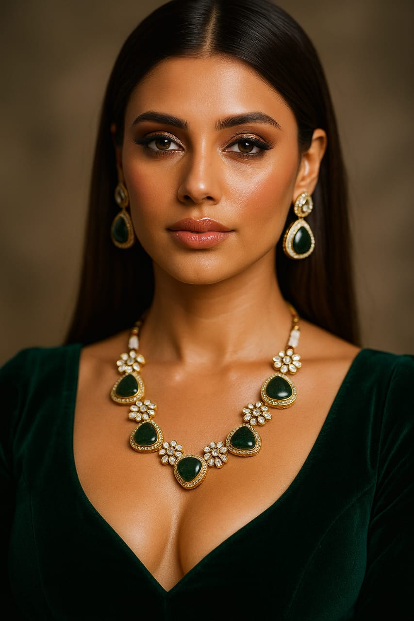 Emerald Radiance Kundan Necklace Set